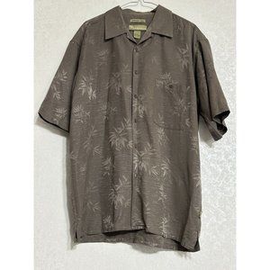 Cabana 100% Silk Hawaiian Floral Button Up Shirt Short Sleeve Camp Shirt Brown L